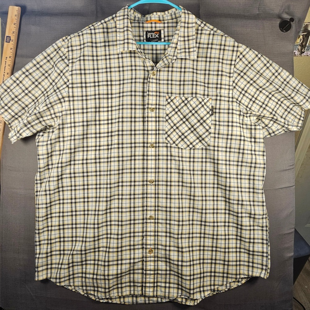 Timberland PRO Flex Men 3XL Plaid Short Sleeve Work Shirt Ventilated Yellow Blue